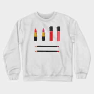 Makeup Set: Lip Products (Pink Background) Crewneck Sweatshirt